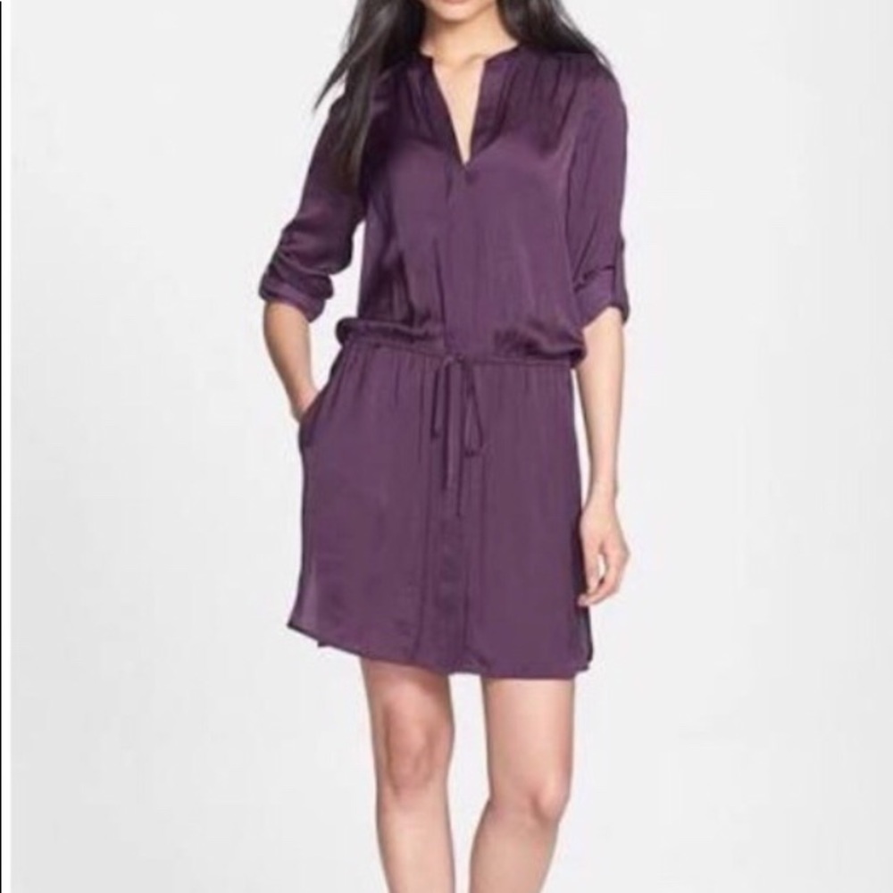 Vince slinky deep purple tie-waist shirt dress